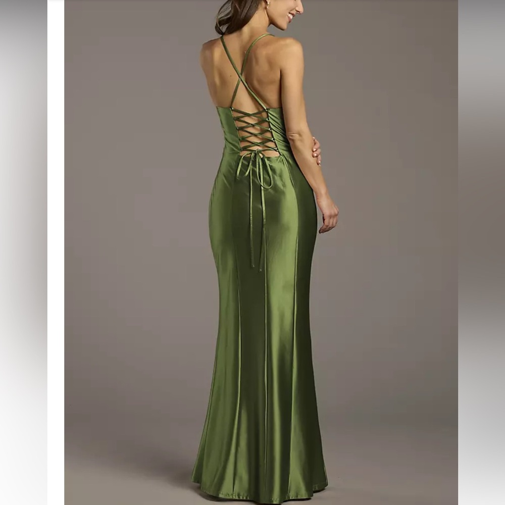 David's Bridal Olive Backless Satin Gown